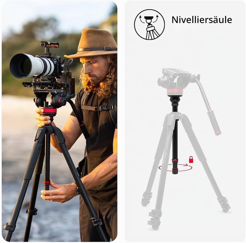 Manfrotto 055 Video-Stativ mit 502 Video-Fluid-Kopf, Aluminium, professionelles Schwerlast-Stativsys