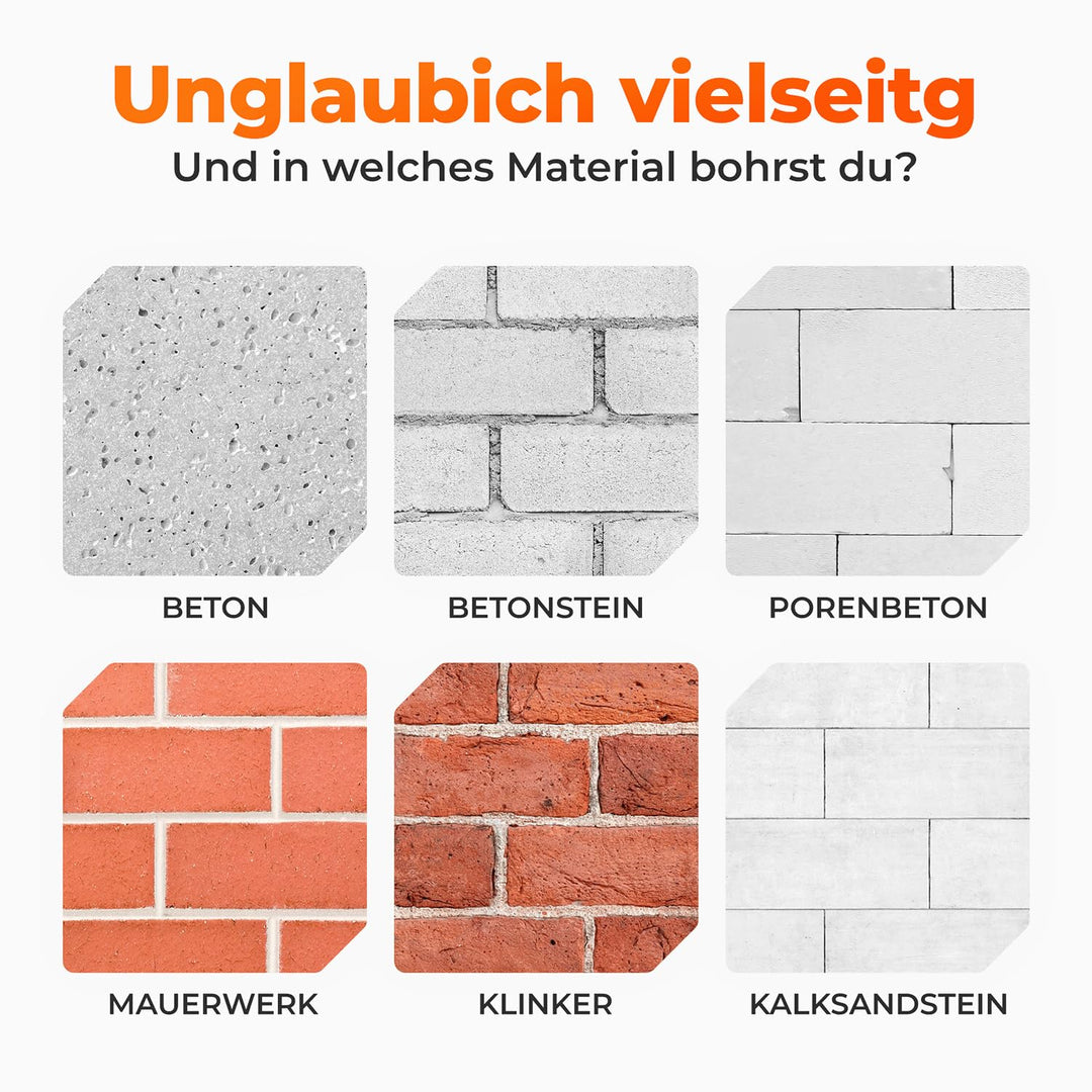 BAUBECK SDS Plus Bohrer Set für Beton [7tlg - Ø5-12 bis zu 210mm lang] - Langlebig und Robust aus 40