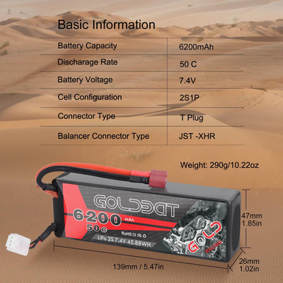 GOLDBAT 7,4 V Lipo 6200 mAh 2S 50C Lipo RC Batterie Hartschalenkoffer mit Dekanstecker für RC Evader