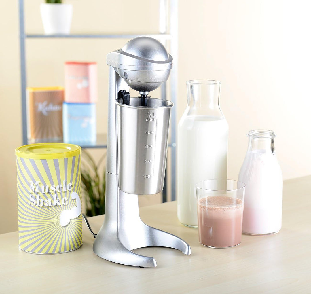 Rosenstein & Söhne Milchshaker: Elektrischer Drink-Mixer mit Edelstahl-Becher, 65 Watt (Milchshaker