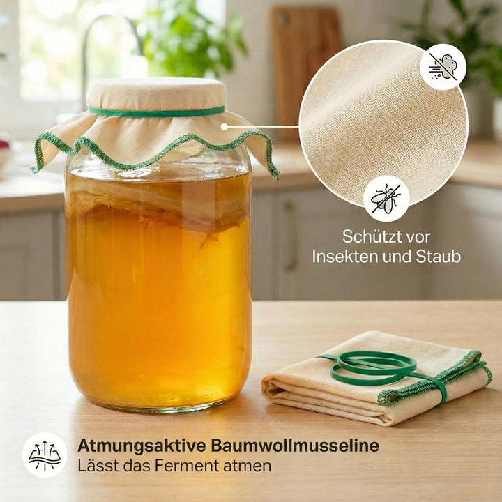 Grosses Kristall-Fermentierglas 4L – Kombucha Starter Set | Weithals Gärgefäss & Kefir Glas | Ideal