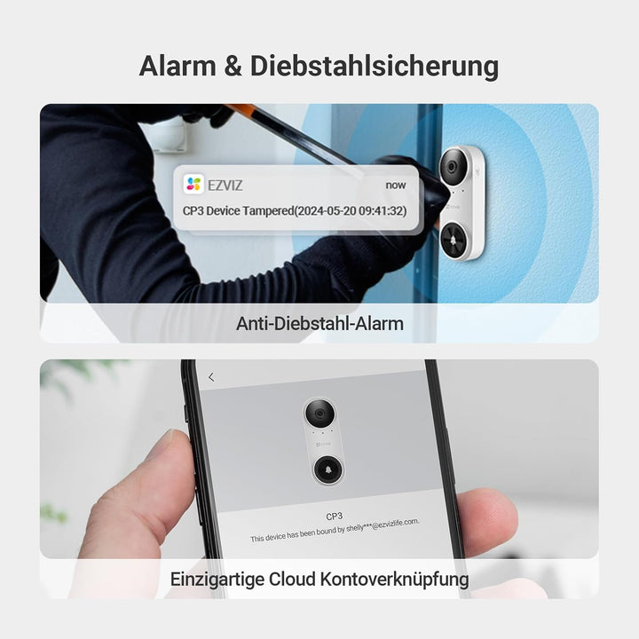 EZVIZ 2K Video Türklingel und Chime, Akku Doorbell Kit mit KI Personenerkennung, Zwei-Wege-Audio und
