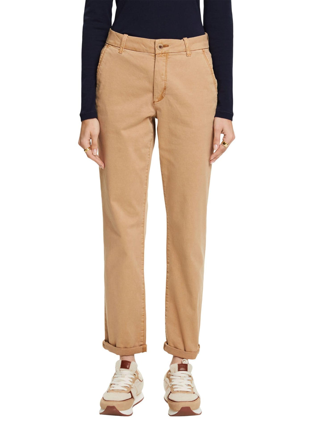 ESPRIT Chinohose in gerader Passform mit mittelhohem Bund 38W / 32L Beige, 38W / 32L Beige