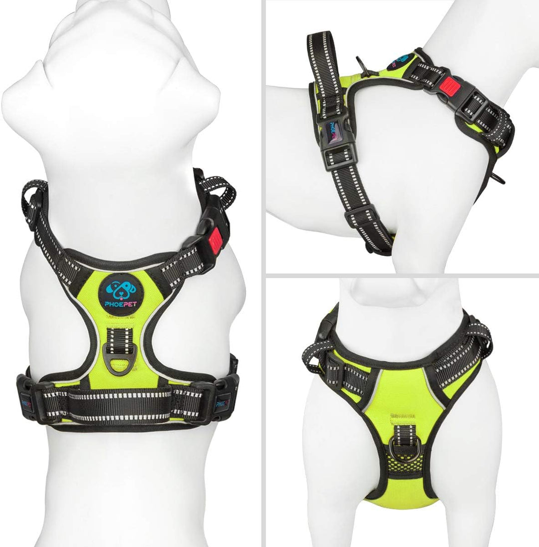 PHOEPET Anti-Zieh-Hundegeschirr, reflektierend, verstellbar, mit Clip an der Vorderseite, Weste mit