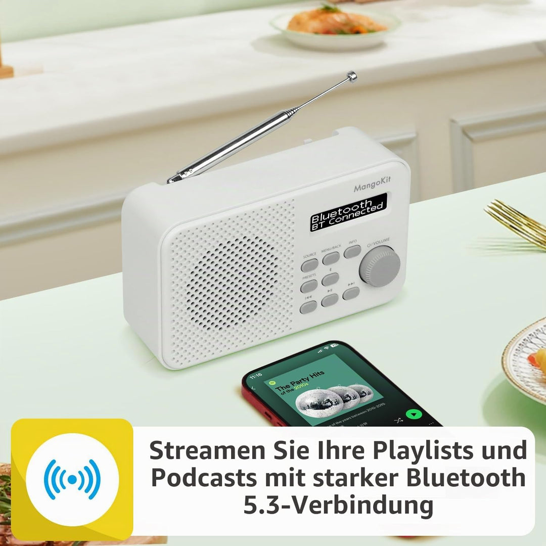 MangoKit MD2 DAB Radio mit Bluetooth,DAB Plus Radio,Digitalradio,UKW Radio,Tragbares Dab Radio,Klein
