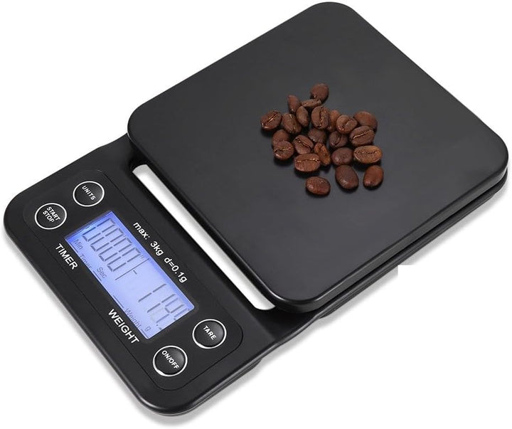 INF Digitale Küchenwaage, Kaffeewaage, Digitalwaage, 3 kg, hohe Präzision (0.1 g), LCD-Display, schw