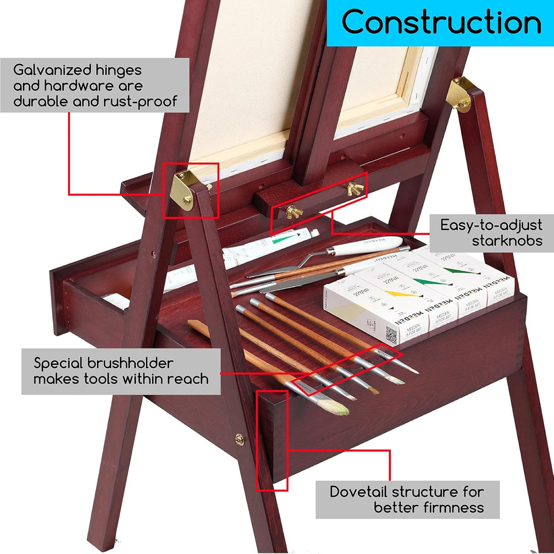 MEEDEN Staffelei Holz Gross mit Aufbewahrungsschublade, Verstellbarer Leinwand Ständer aus deutsche