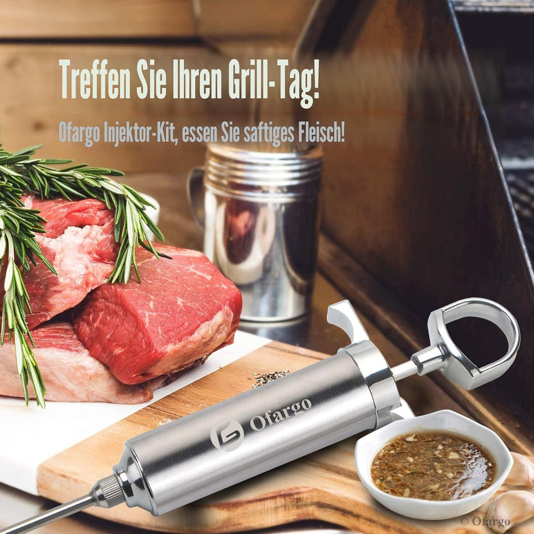 OFG Fleischspritze aus 304-Edelstahl, mit 4 Marinadennadeln für Holzkohlegrill, 60 ml Fassungsvermög