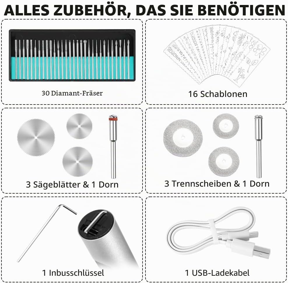 Ainiv USB Wiederaufladierbar Gravur Werkzeug Kit, Elektrischer Mini Graveur Gravurwerkzeug, Tragbar