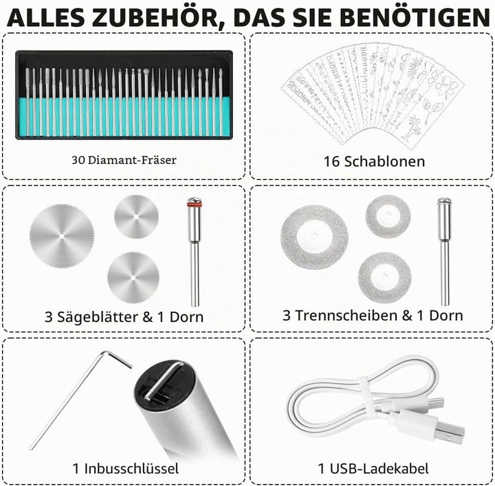 Ainiv USB Wiederaufladierbar Gravur Werkzeug Kit, Elektrischer Mini Graveur Gravurwerkzeug, Tragbar