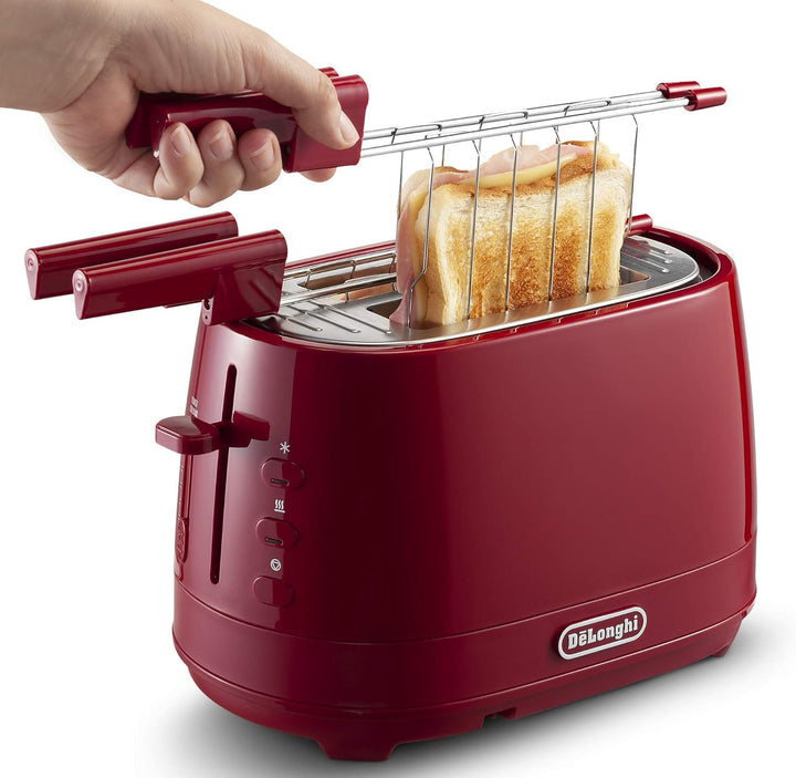 De Longhi CTLAP2203 Toaster mit Zange, 550 Watt. rot, Rot