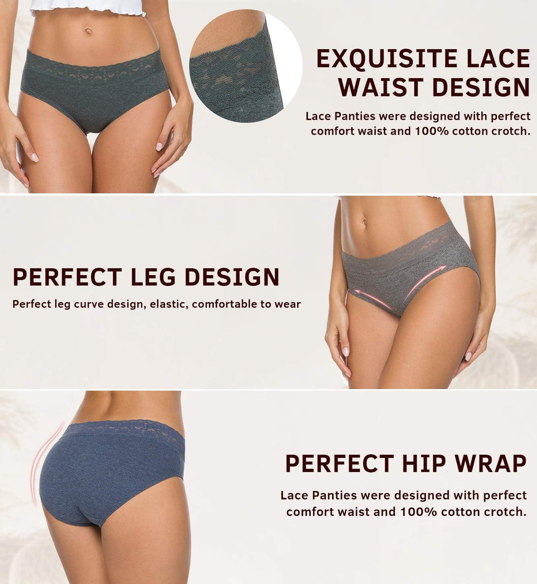 Damen-Unterwäsche, Baumwolle, Bikini-Höschen für Damen, Unterhose, Slips, Hipster, Spitze, 5er-Pack
