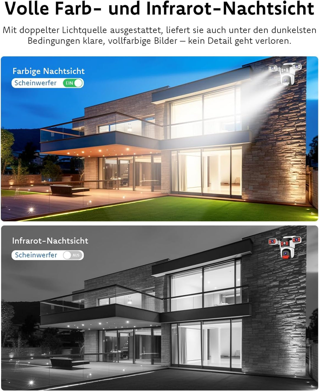 VSTARCAM 3-Linsen Überwachungskamera Aussen, 2K Kamera Überwachung Aussen 360° PTZ, Aussenkamera mit