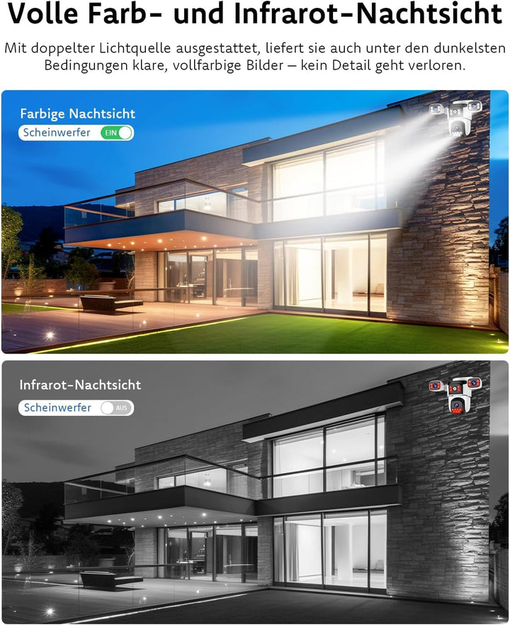 VSTARCAM 3-Linsen Überwachungskamera Aussen, 2K Kamera Überwachung Aussen 360° PTZ, Aussenkamera mit