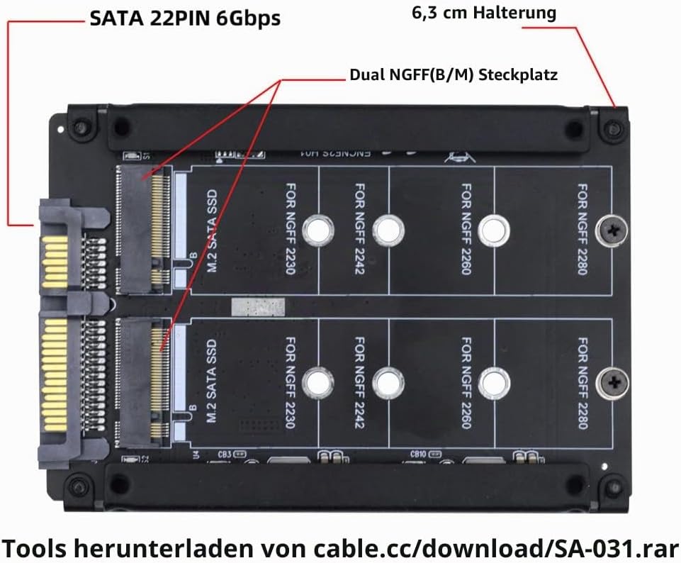 Xiwai Dual NGFF B+M Key M.2 SSD-Karte JOBD Raid0 Span Bridge zu 2,5-Zoll-SATA-Combo-HDD-Festplatteng
