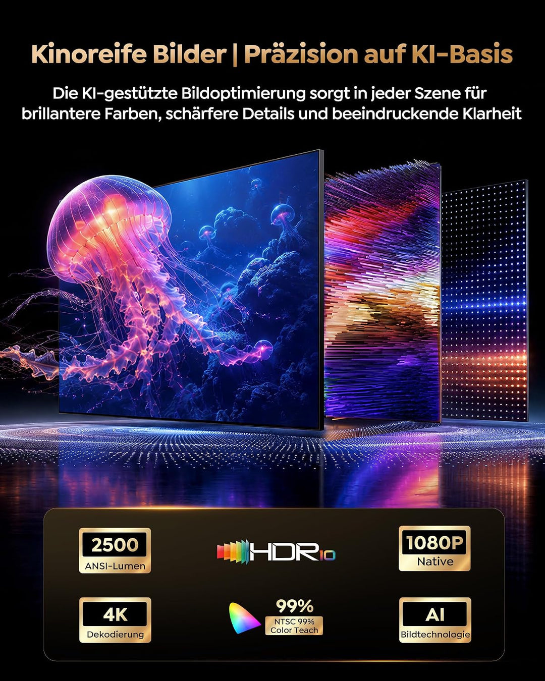 Beamer 4K mit VIDAA OS [2500 ANSI |56W Dolby Audio] FHD 1080P Outdoor Beamer Vollautomatische Einric