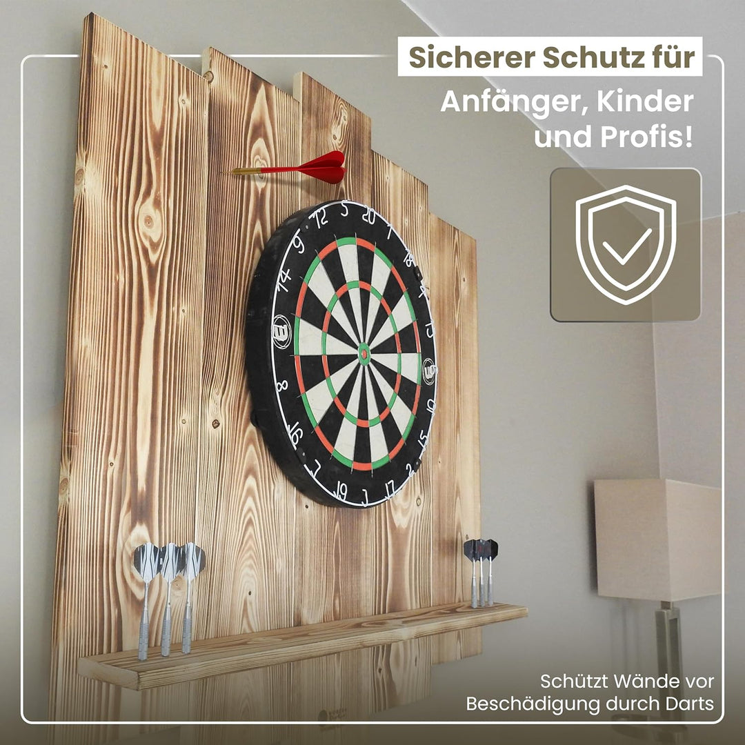 Wooden Dartboard Surround | Premium Dart-Wandschutz & Tablet-Halter (Optional) | Geflammter Burned L