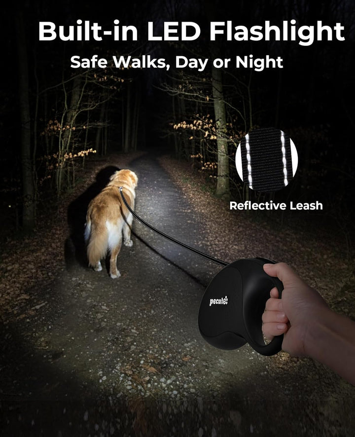 Pecute Hundeleine 8m, Rollleine für Hunde mit LED-Licht, 360° Verknotungsfreier verlängerter Leine,