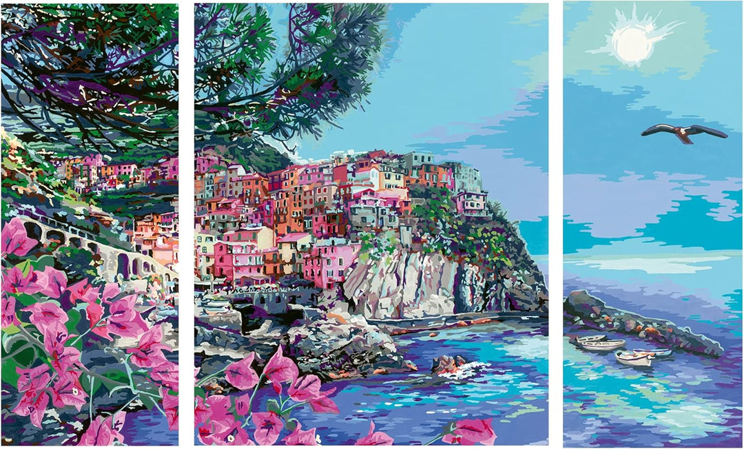Ravensburger CreArt 23529 - Cinque Terre - Triptychon Malen nach Zahlen Erwachsene, DIY Malset mit P