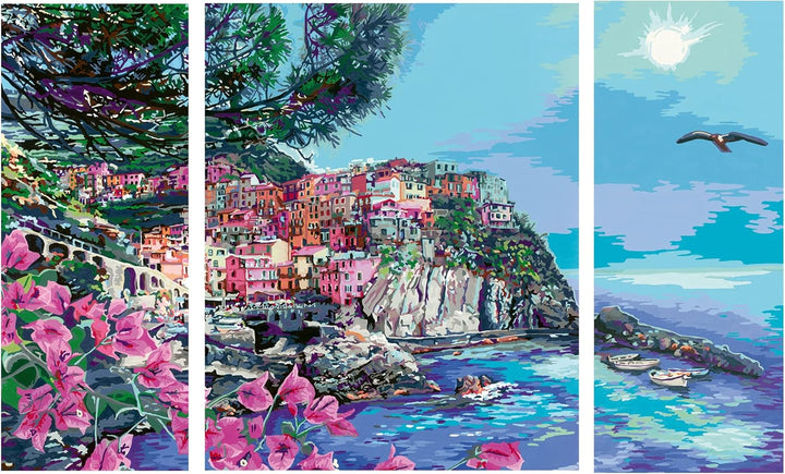 Ravensburger CreArt 23529 - Cinque Terre - Triptychon Malen nach Zahlen Erwachsene, DIY Malset mit P