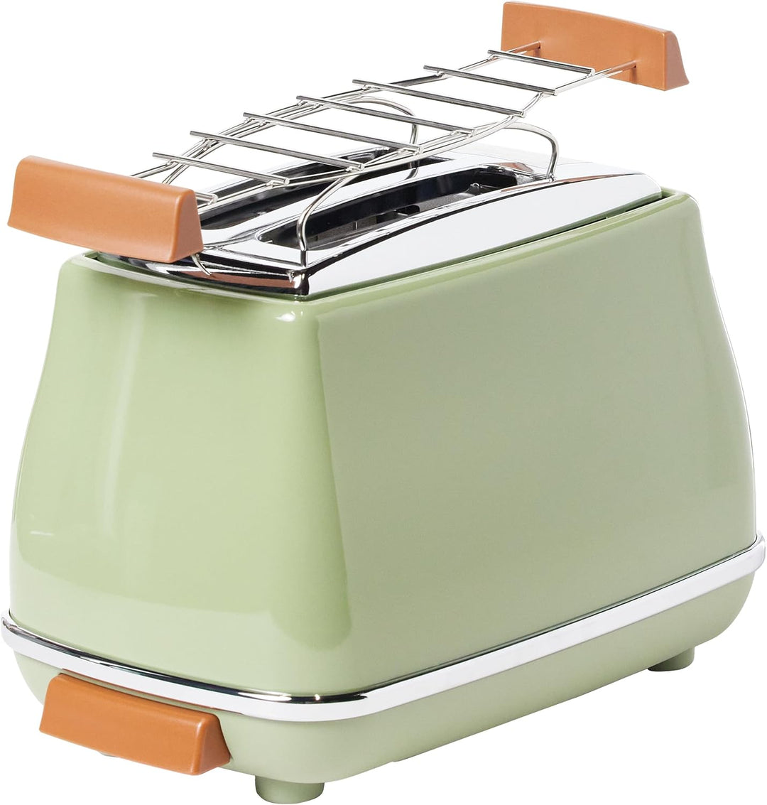 De'Longhi Toaster Icona Vintage CTOV2103.GR - 2-Schlitz-Toaster mit Brötchenaufsatz, Edelstahl in el