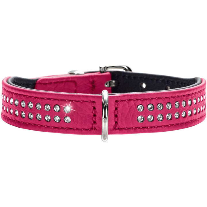 HUNTER DIAMOND PETIT Halsband für kleine Hunde, Leder, mit Strasssteinchen, 30 (XS), pink/schwarz 30