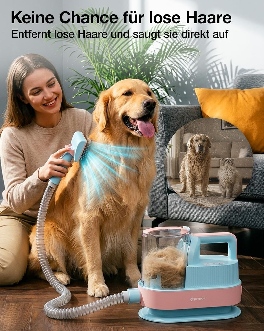 Hundeschermaschine mit Staubsauger, 7-in-1 Tierpflege Set mit 11000 Pa Saugkraft, Leise Fellpflegege