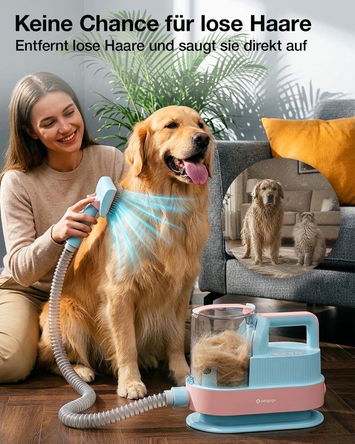Hundeschermaschine mit Staubsauger, 7-in-1 Tierpflege Set mit 11000 Pa Saugkraft, Leise Fellpflegege