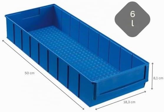 Blaue Industriebox 500 B | HxBxT 8,1x18,3x50cm | 6 Liter| Sichtlagerkasten, Sortimentskasten, Sortim