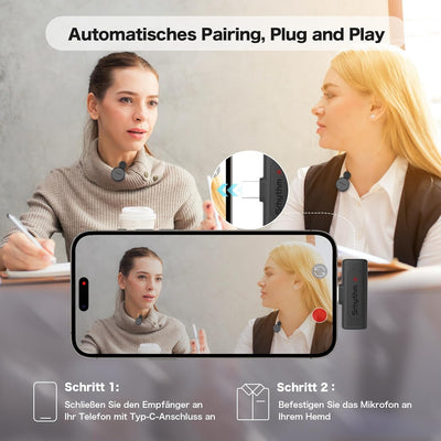 Srhythm M1 2 Pack Kabellose Lavalier-Mikrofone, Ansteckmikrofon, Geräuschminimierung, USB-C-Ausgang,