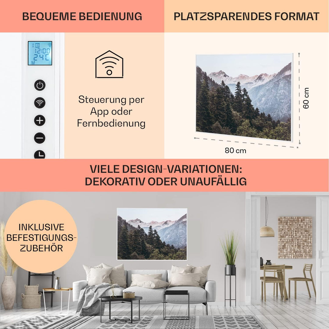 Klarstein Infrarotheizung mit Thermostat, 500W Elektroheizung, Smart Home Bild-Infrarotheizung zur W