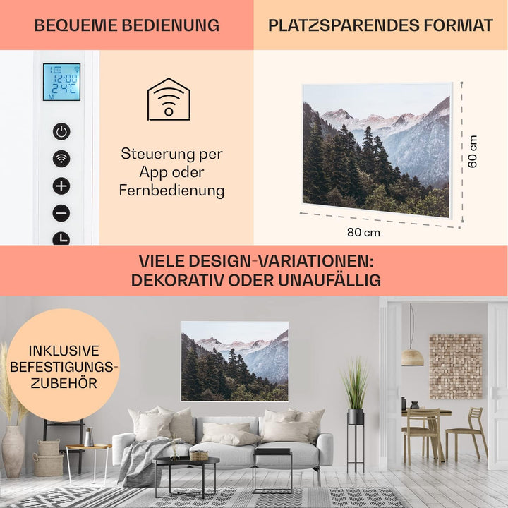 Klarstein Infrarotheizung mit Thermostat, 500W Elektroheizung, Smart Home Bild-Infrarotheizung zur W