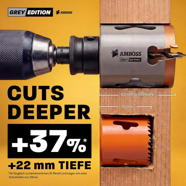 Amboss Universal-Lochsägen Set Ø 22-83 mm | 9-teilig | inkl. 6-kant Aufnahme | HM Power Set… Set Ø 2