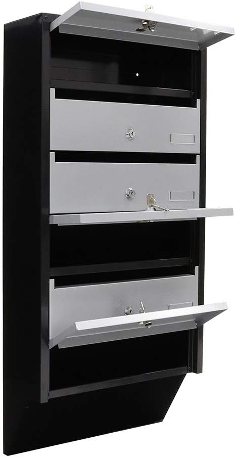 Profirst Quarten 6 Briefkastenanlage Stahl Silber/schwarz Zylinderschloss Namensschildhalter für 6 P