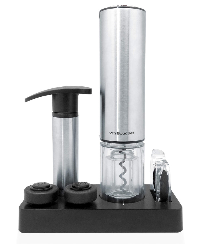 Vin Bouquet FI 002 Set - Elektrisches Korkenzieher-Set Deluxe, einschl. Pumpe mit zwei Verschlüssen