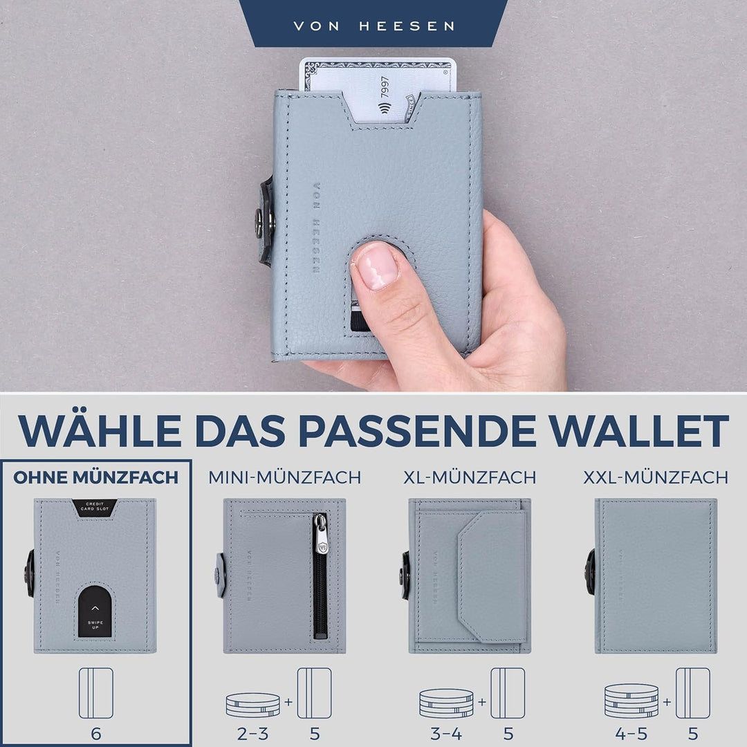 VON HEESEN Slim Wallet mit RFID Schutz - Geldbörse Herren klein - Mini Geldbeutel Damen Portmonee -