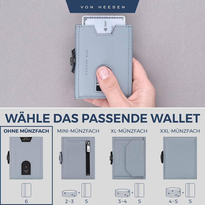 VON HEESEN Slim Wallet mit RFID Schutz - Geldbörse Herren klein - Mini Geldbeutel Damen Portmonee -