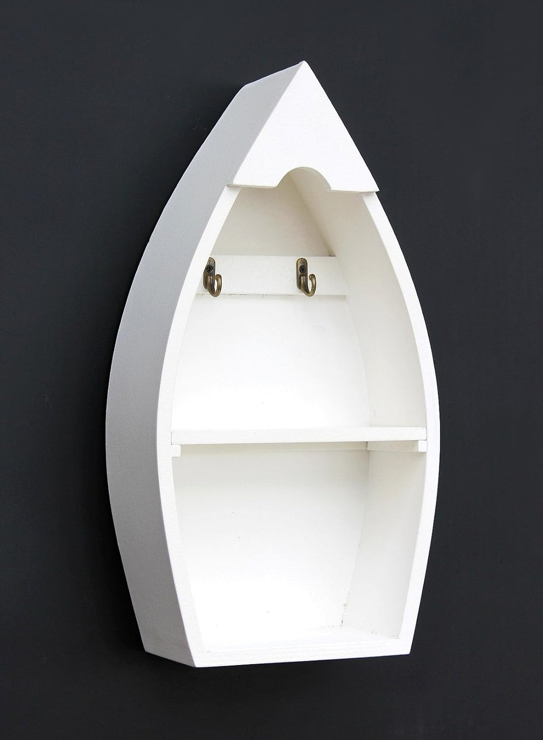 DanDiBo Schlüsselboard aus Holz mit Ablage Boot Schlüsselhaken Wandregal 30-38 cm Schlüsselleiste Sc