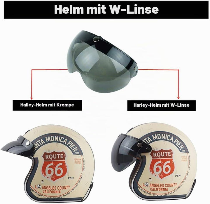 Wopohy Helmvisier Universelles 3 Druckknopf Winddichtes Sonnenschutz Halbgesicht-Retro Motorradhelm