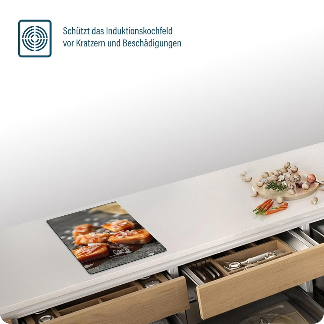 SFArt Herdabdeckplatte – Gehärtetes Glas Schneidebrett & Ceranfeld Abdeckplatte 1 Teilig 30x52 – Hyg