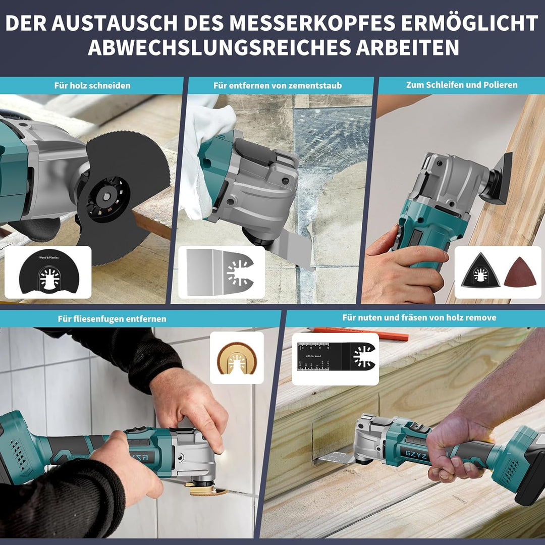 Akku Multifunktionswerkzeug Kompatibel mit Makita Akku 18V, 6-Gang Oszillierwerkzeug mit 16 Zubehört