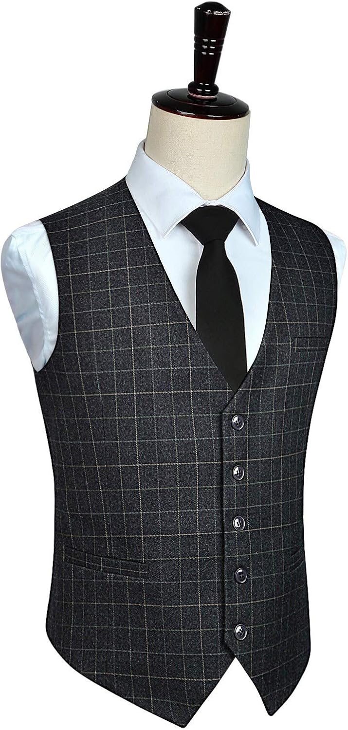 HISDERN Manner Formale Hochzeitsfeier Weste Baumwolle Plaid Kleid Anzug Weste für Herren graues XS,