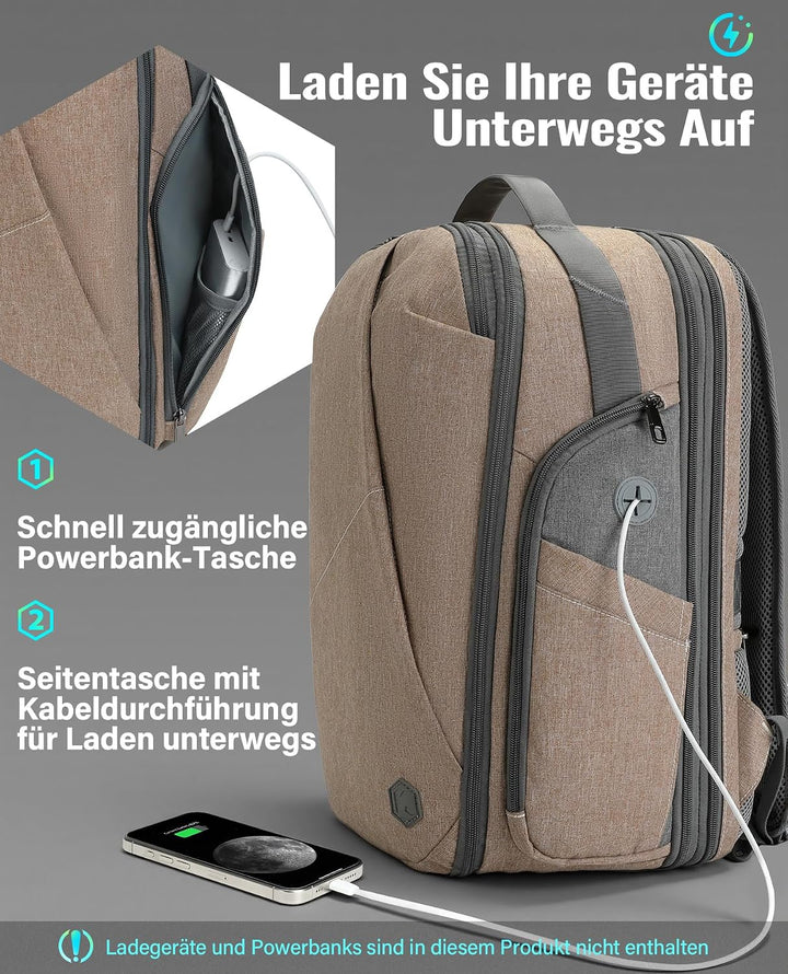 VANKEV Erweiterbarer Reiserucksack Laptoptasche Handgepäck für EasyJet | 30L-38L, grosse Kapazität,