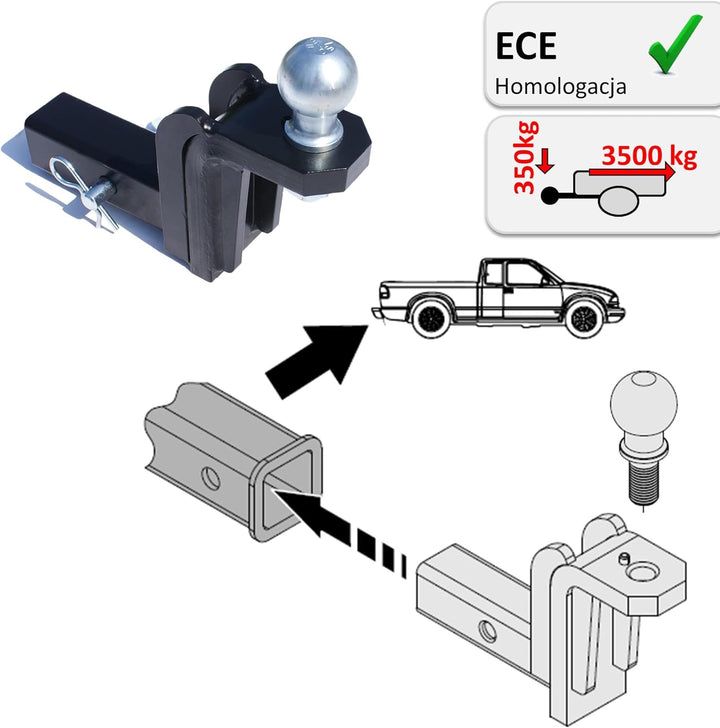XIMPLIO AHK-Einschub US-Adapter für US-Fahrzeuge Vierkantrohraufnahme (Receiver) 2 Zoll - 51x51mm (H