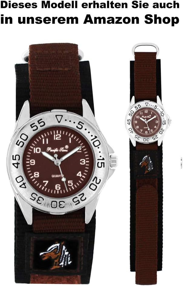 Pacific Time Kinder-Armbanduhr Pferde Mädchen Uhr Klett Textilarmband Analog Quarz rosa pink 21653