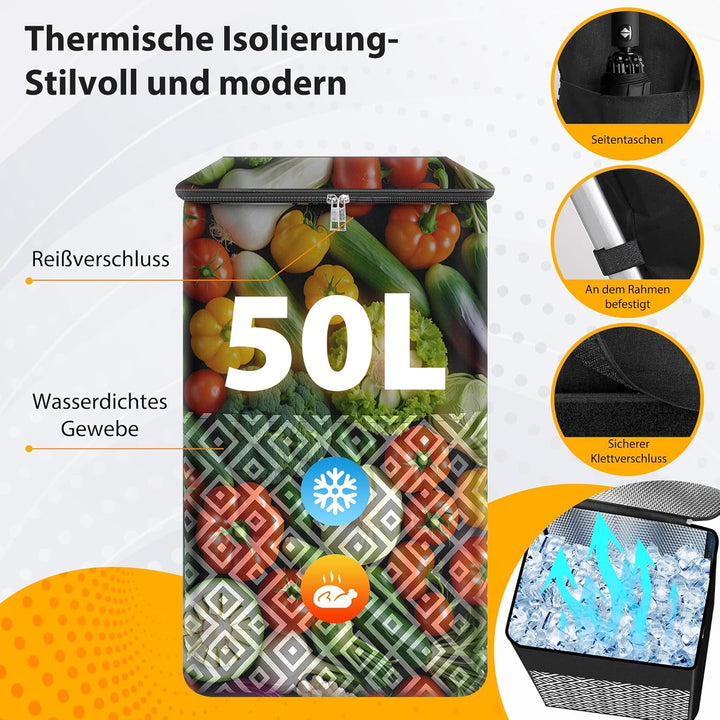 50Liter Einkaufstrolley Treppensteiger & Thermotasche Kühlfach, Shopping Trolley mit Treppenläufer,