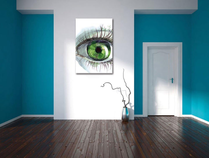 Pixxprint Grünes Auge, Format: 100x70 auf Leinwand, XXL riesige Bilder fertig gerahmt mit Keilrahmen