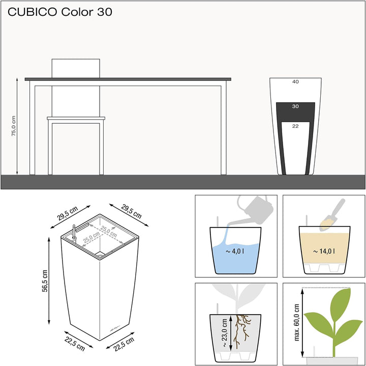 LECHUZA CUBICO Color 30 weiss 13130 Weiss 29.5x29.5x56.5 cm, Weiss 29.5x29.5x56.5 cm