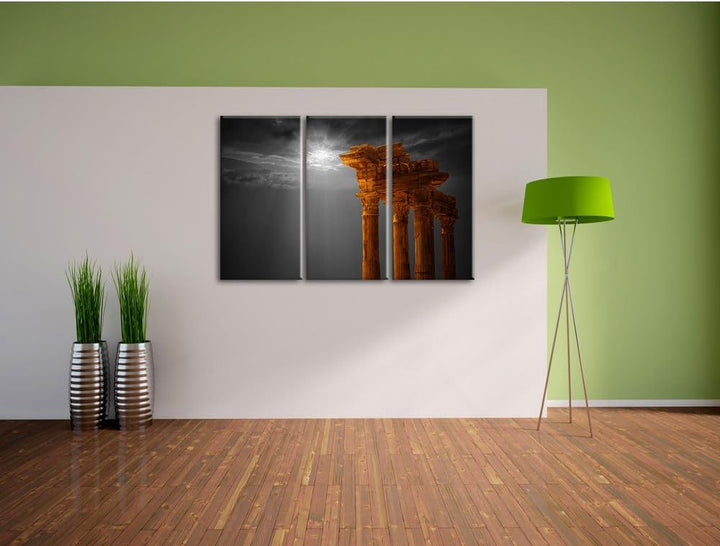 Pixxprint Antiker Apollontempel als Leinwandbild/Grösse: 3 Teilig (120x80 cm) cm/Wandbild/Kunstdruck