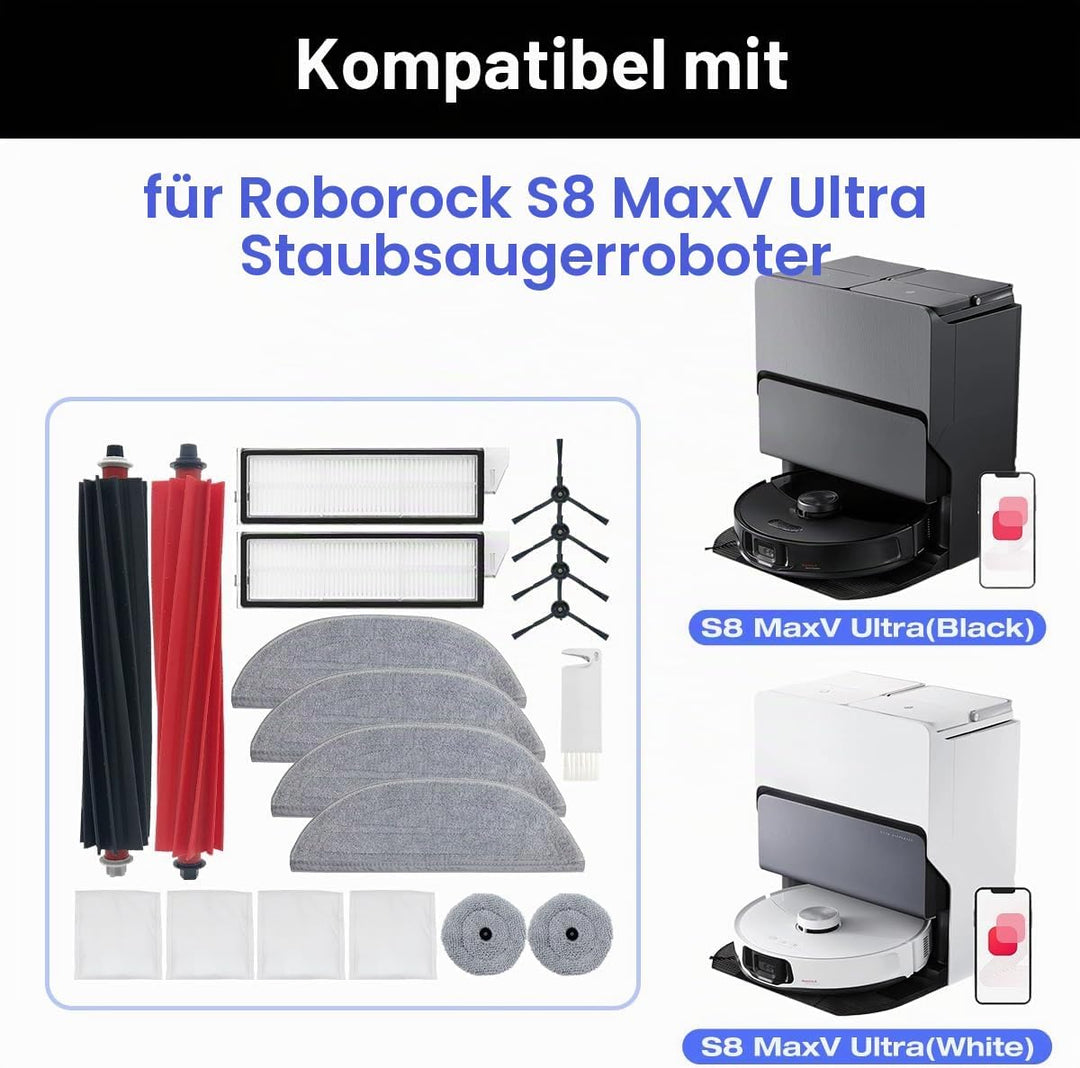 HomeTimes Ersatzteile für Roborock S8 MaxV Ultra Saugroboter Zubehör mit 2 Gummibürsten 2 HEPA-Filte